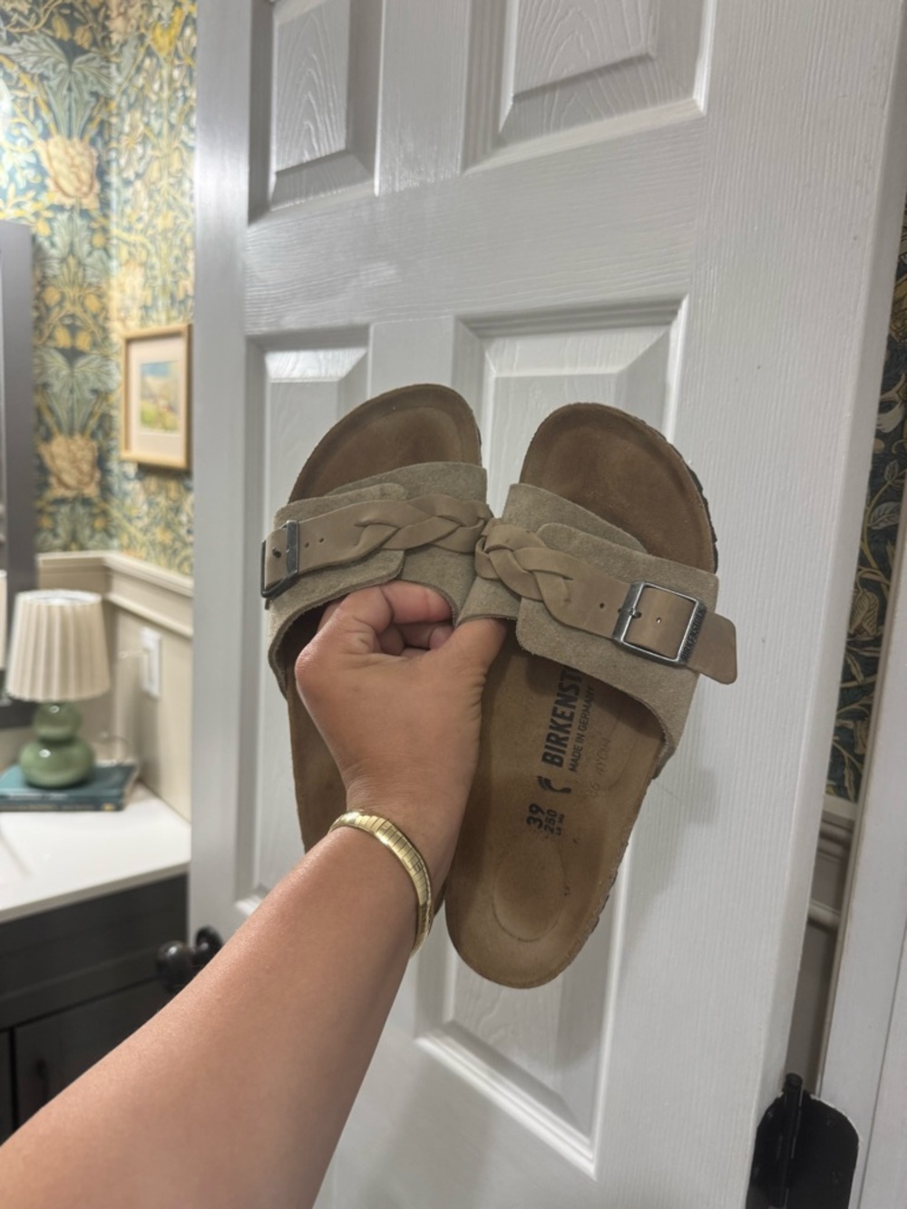 Birkenstock Braided Suede Slide Sandals in Taupe Brown - Picture 6 of 6
